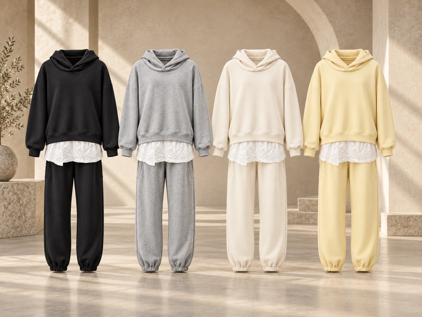 Ensemble femme hoodie oversize effet chemise et jogger – 4 coloris – SHELLA